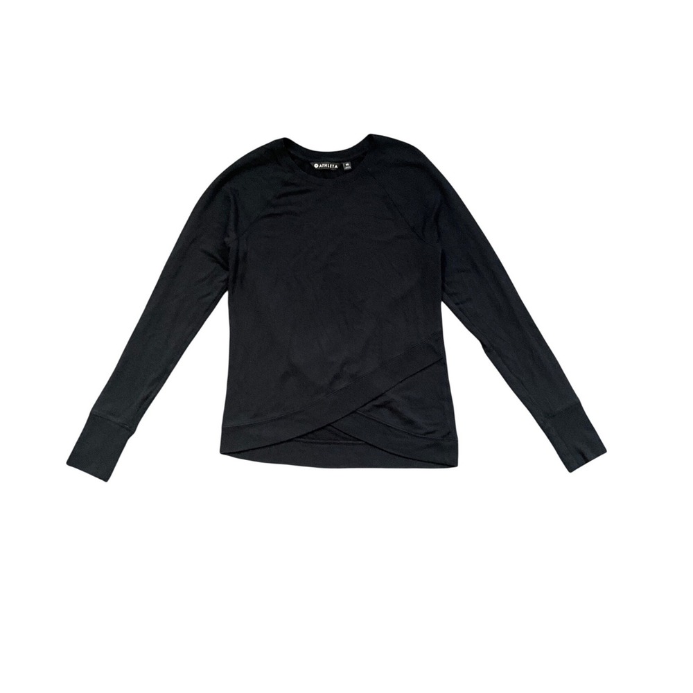 Athleta Crossover Front Top Black Modal Stretch Long Sleeve Yoga Womens XS